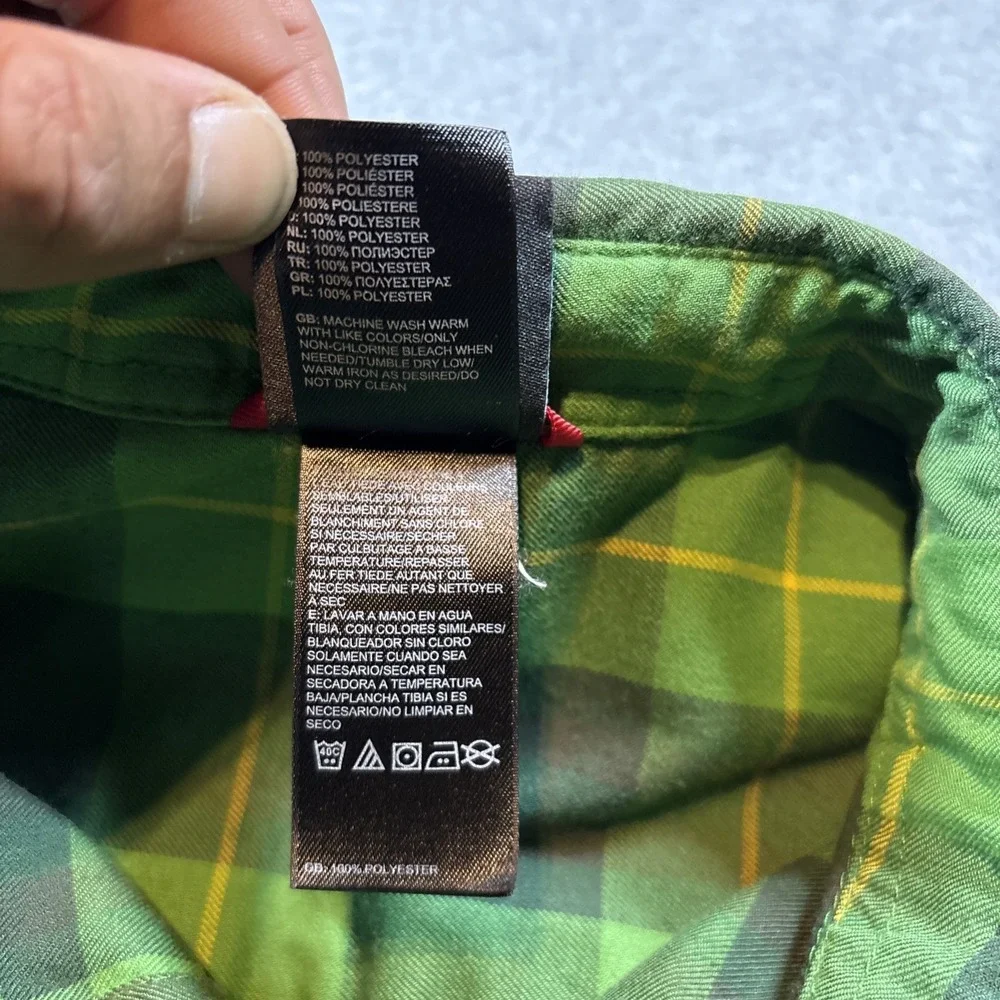 North Face Plaid Snap Button Long Sleeve Button Up Men's S Green 2 Pocket Hiking